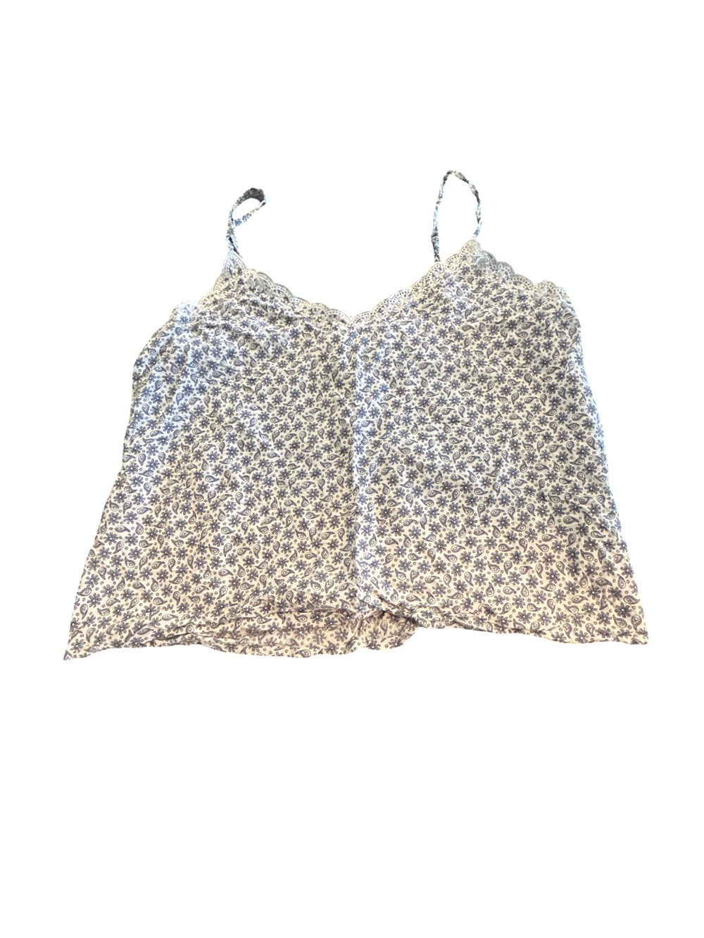 Reformation Soft Girl Coquette Blue Paisley Floral Lace Trim Cami Top Cottagecor